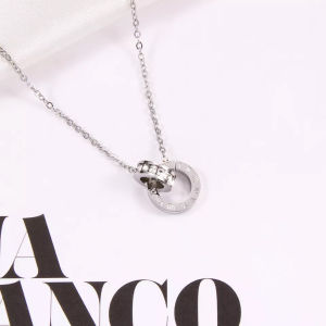 BESFOME Vòng Cổ Pha Lê Hình Nhẫn Đôi Thời Trang Mới Bằng Thép Không Gỉ Chữ Số La Mã Màu Vàng Hồng Cho Nữ Trang Sức Vòng Cổ Mặt Dây Chuyền