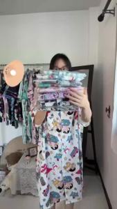 TM - ชุดนอนผ้าไหมอิตาลี พิมพ์ลายการ์ตูนหลากหลาย เนื้อผ้านุ่ม สวมใส่สบาย ขนาดรอบอก 52 นิ้ว