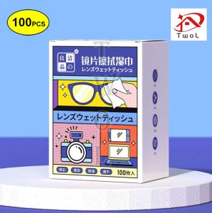 TWOL 100pcs Disposable Eyeglasses Lens Cleaning Cloth Anti Fog Wet Wipe Glasses Tissue Screen Remove Dust