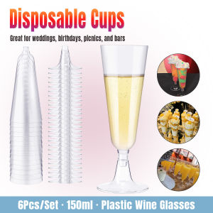 Talao 6pcs Disposable Wine Glasses Party Transparent Hard Plastic Champagne Flutes