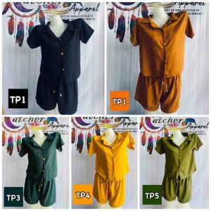 Womens Terno Coordinate Shorts & Polo top Linen Casual Basic Summer wear formal wear elegant wear Classy wear Fix button (3XL for Plus Size/One Size for Free Size)