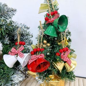 SELLYER 4pcs Bow Christmas Bell Pendants Red Berry DIY Christmas Decoration Home Decor Metal Christmas Hanging Bells Christmas