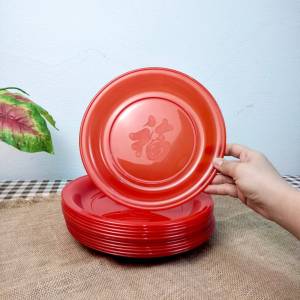 ถาดพลาสติก ถาดแดงไหว้เจ้า ขนาด 9นิ้ว 10นิ้ว 12นิ้ว จานแดงไหว้เจ้า ถาดใส่ของไหว้ ลายมงคลโชคดี ตรุษจีน เกรดA