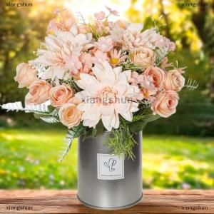 [COD] xiangshun 1PC Artificial Rose Flowers Wedding Home Bedroom Decor Bridal Bouquet Garden Silk Dahlia Hydrangeas Vase For Board Outdoors
