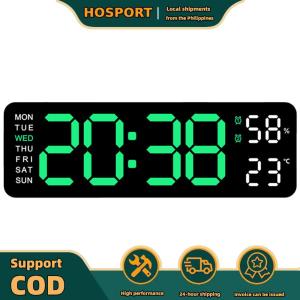 【HOSPORT】 Digital Alarm Clock LED Desk Alarm Clock Large Number Display USB Charging Electronic Wall Clock Temperature/Date Bedside Alarm Clock for Bedroom