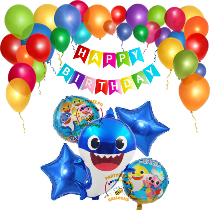 COMPLETE SET Baby Shark Theme Happy Birthday Balloon Set Kids Birthday  Party Balloon Decoration