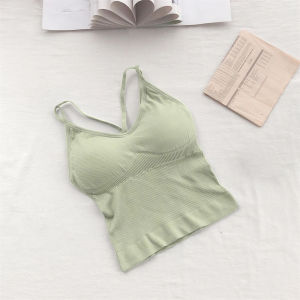 oobest【Local Shipping】Lady Seamless Camisole With Chest Pads Spaghetti Straps Gathered Push Up Round Neck Tank Top Soft Comfortable Skin-friendly Breathable Womens Tops