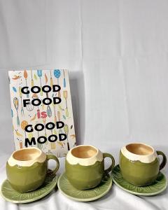 [ READY ] - Cangkir 3 Pasang Motif Kelapa Keramik / Kado Unik / Hampers Cantik / Gelas Lucu / Cangkir Cantik / Set Teko Murah / Cangkir Set / Cangkir Kopi / Cangkir Teh / Souvenir