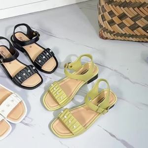 [Free Shipping] Square-Toed Sandals for Women Summer Beach Vacation Beaded Roman Sandals Chunky Heel Non-Slip Casual Womens Shoes