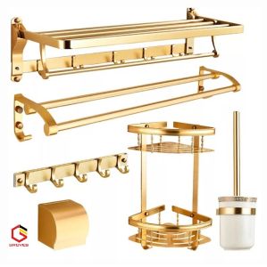 Phụ kiện phòng tắm kệ để đồ phòng tắm 6 món vàng GPK06PKNV