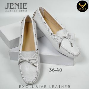 [VALQO] JENIE Sepatu Kulit Sapi Wanita Kantor Santai Loafer Flat Shoes Sole Anti Selip Mocasin Slip On
