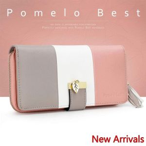 Pomelo Ví nữ ba màu tốt nhất Dây kéo dài Hóa đơn Da PU lớn 9 khe cắm thẻ Ví tiền xu RFID Chặn tua Mặt dây chuyền2026