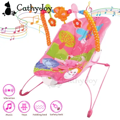 JOY Baby Bouncer Deluxe Rocker Chair Fun Toys & Music Soft Comfort Vibration With Safety Belt For New Born Toddler