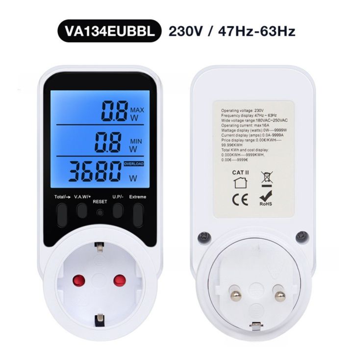 Power Metering Socket for Home Appliances with Backlit Display 16A ...