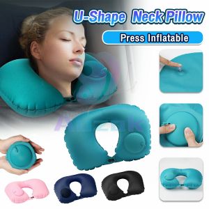 AUK U-Shape Press Inflatable Neck Pillow Folding Travel Pillow Neck Protector