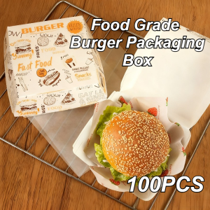 100PCS/PACK Fast Food Burger Print Box Eco-Friendly Disposable Burger Box Food Wrapping With Pattern