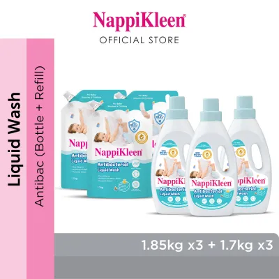 Nappikleen Anti-Bacterial Liquid Wash 1.85kg x3 + Nappikleen Anti-Bacterial Baby Liquid Wash Refill Pouch 1.7kg x3