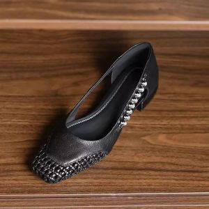[Free Shipping] Hollow Breathable Single Shoes 2026 New High-End Summer Shallow Sandals Woven Womens Shoes for Outdoor Wear Thick Heel Sandals