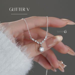 GLAMOR✨สร้อยคอเงิน Glitter V สร้อยคอเงินแท้925 จี้เพชร สไตล์เกาหลี สร้อยคอแฟชั่น สร้อยเพชร Valentine ของขวัญ