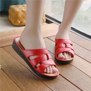 [Free Shipping] Womens Summer Thick-Soled Wedge Sandals for Bathroom Non-Slip Fashionable Outdoor Beach Height-Increasing Moms Sandals