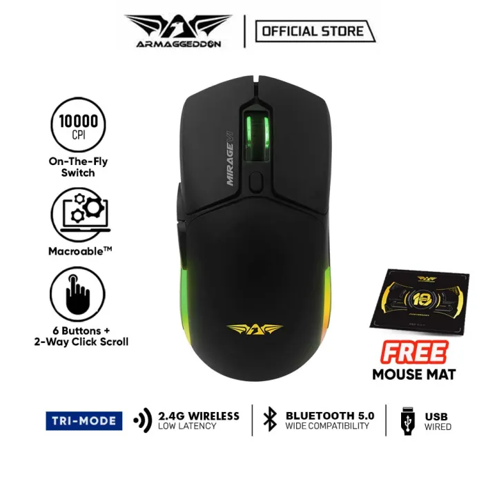 Armaggeddon Mirage VI Bluetooth 5.0 Wireless 2.4G Rechargeable 10000 CPI Gaming Mouse | Free Mouse Mat