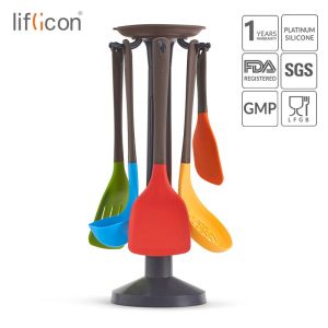 Liflicon Silicone Cooking Utensils Chacha 4 pc Set -- Silicone Turner Slotted Turner Skimmer and Ladle