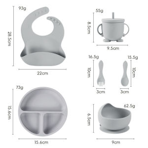 Toddler Silicone Feeding Set 6PCS Food-Grade Suction Tableware Baby Plate Bowl with Spoon Fork