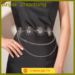 Aryio Multilayer Punk Gothic Moon Sun Waist Chain Metal Belts For Women Dress Jewelry Waist Chain Waist Belts