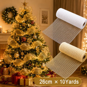 Christmas Flower Wreath Ribbon 26cm 10Yards Xmas Tree Mesh Roll Ribbon Decoration Wedding Christmas