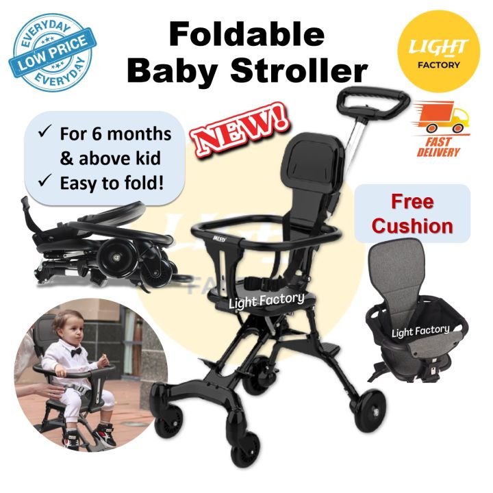 FREE Cushion 4 Wheels Foldable Magic Stroller Child Trolley Ultra Lightweight Two Way Baby Stroller with Safety Fence Lazada