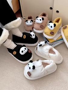 XIXITIAO Fleece-lined Thick Panda Casual Cotton-Padded Shoes Womens Winter Indoor Warm Waterproof down Cloth Cotton Slippers