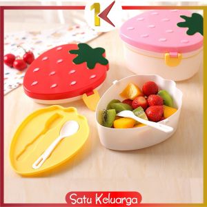 SK-C778 Kotak Makan 750ML Motif Stroberry Lunch Box Tempat Makan Karakter Double Layer Set Free Sendok Garpu
