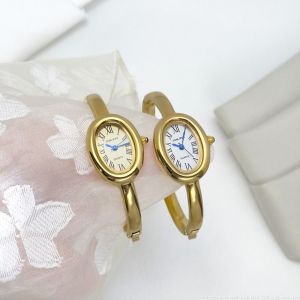 MECOME เลขโรมันตัวเลข กำไลข้อมือนาฬิกา เข็มกลัดเครื่องประดับอัญมณี วงรีทรงรี นาฬิกาเพชรนาฬิกา ง่ายๆเพียงอย่างเดียว เหล็กไร้สนิม นาฬิกาข้อมือควอตซ์ สำหรับผู้หญิง