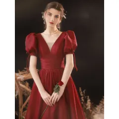 Glary Star One-shoulder Toast Dress Banquet Wine Red Evening Gown