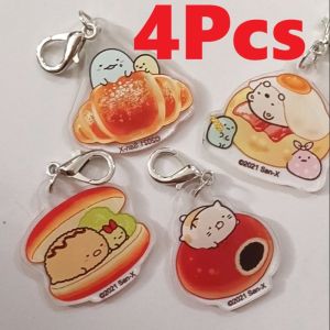 Sumikko Gurashi Acrylic Keychain Set of 4 Kawaii Food Design Character Bag Charm Pendant with Metal Clasp Anime Collectible Merchandise for Fans