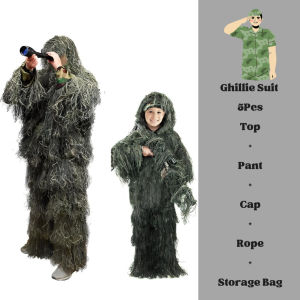 💥Malaysia Ready Stock💥5PCS kids Ghillie Suits child Camouflage Tactical Army Jungle Military Tactical Suit Tops Pants Ha