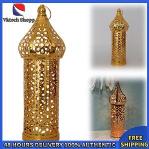 Gold Metal Candle Lantern with Hanging Rings Vintage Hollow-Out Design for Home and Garden Lighting