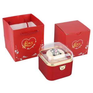 YLISSFU HUT Phim hoạt hình Hộp nhẫn lật hình gấu Tự động Lãng mạn Hộp cơ chế bất ngờ Hộp đóng gói Dễ thương Hộp quà bánh mini Quà tặng ngày lễ tình nhân