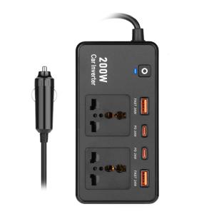 High Efficiency 200W Car Power Inverter DC12V to AC220V Converter with Fast Charging USB C and USB A for Laptops Phones