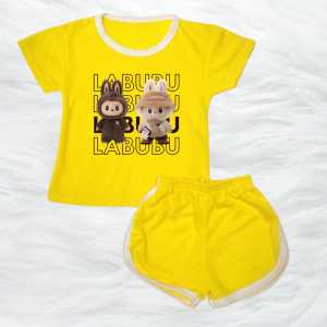Setelan Kaos Anak Perempuan Dan Cowok Celana Pendek Motif LABUBU/BERUANG Umur 6 Bulan - 7 Tahun