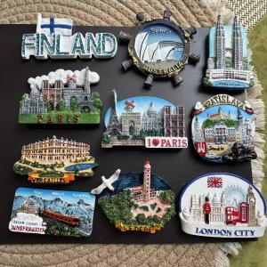 1pc Decorative Resin Refrigerator Magnet Travel Themed MalaysiaFranceLondonAustralian KangarooSydney Opera House,Finnish,Switzerland Fridge Magnet Souvenirs for Home Office Decor