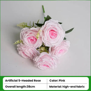 R 5/9 Heads Artificial Flowers Realistic Colorful Red Rose Fake Flower Wedding Home Party Decor