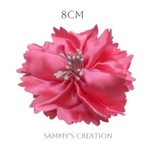 8cm Watermelon Pink Satin Flower Patch Fabric Flower Ribbon Flower DIY Flower Cloth Flower Bunga Hiasan Bunga Tampalan