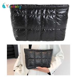 Women Cosmetic Bag Padded Quilted Toiletry Bag Large Capacity Makeup Organizer Bag Solid Color Travel Cosmetic Bag