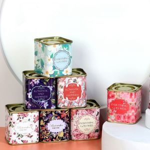 KAWAII BOX Square Tea Tin Box Small Tinplate Metal Tea Can Container Sealed Kitchen