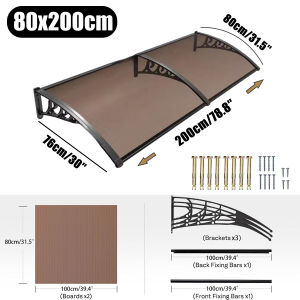 Awning Roof Outdoor Sunshade Window Rain Cover Sunshield Polycarbonate Transparent/Brown Home Balcony Canopy Sun shade