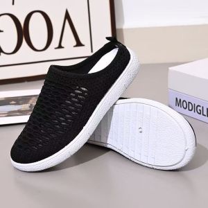 Free Shipping Mesh Breathable Cloth Shoes For Women Non-Slip Wear-Resistant Soft-Soled Lightweight Slip-On Half Slippers For Middle-Aged And Elderly Mothers