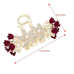Flower Butterfly Rhinestone Large Hair Clip with Tassel Zinc Alloy Fairy Girls Hair Accessories Women Hair Claw Faux Pearl Clips