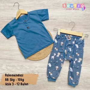 Butik Baby - Setelan Baju Bayi Setelan Wangki Lengan Pendek Celana Panjang Usia 3-12 Bulan