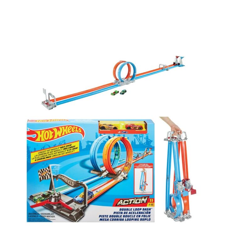  Hot Wheels Double Loop Dash Drag Racing with 2 Vehicles Playset  : Toys & Games